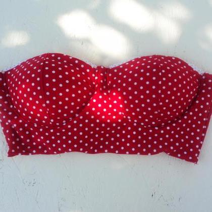 ON SALE!! Red Bandeau Top Fully Lined Bikini Top To Polka Dots Lovers ...