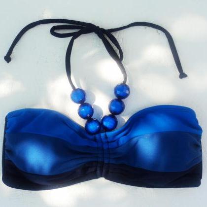 !!! Beautiful Two Pieces Bikini Blue Beads Bandeau..