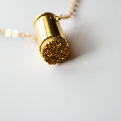 Natural Gold Druzy Bullet Pendant 14k Gold Plated..
