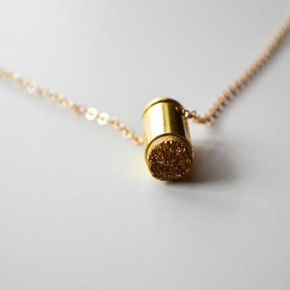 Natural Gold Druzy Bullet Pendant 14k Gold Plated..