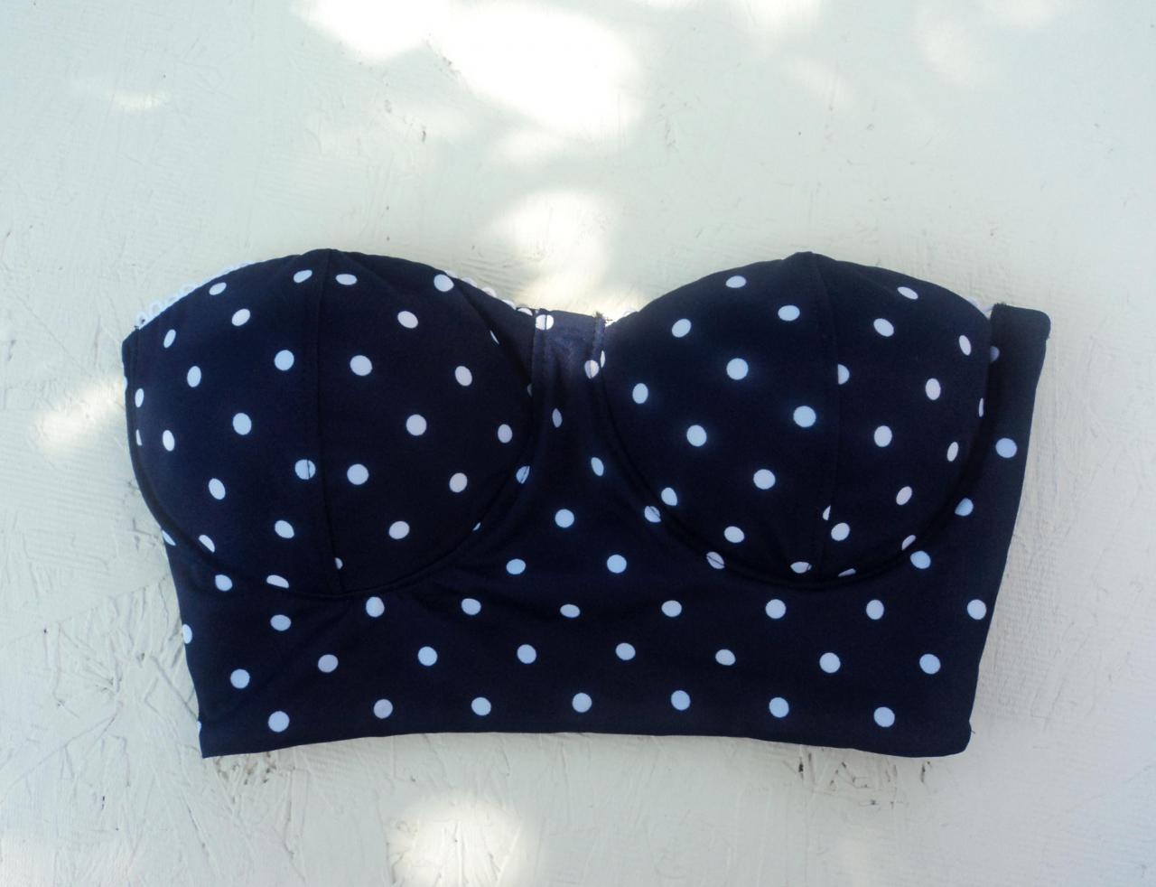 !! Bandeau Top Fully Lined Bikini Top To Polka Dots Lovers, Perfect For The Beach!