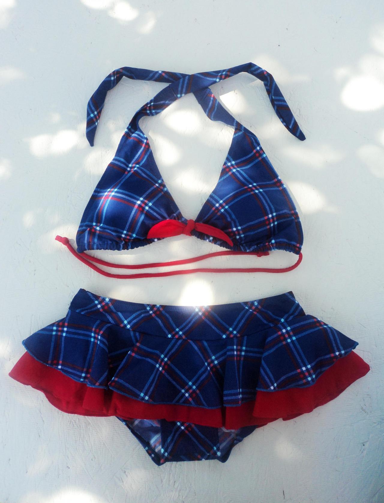 !! Beautiful, Fun & Pretty Two Pieces Blue Plaits Triangle Top With Skirt Bottom