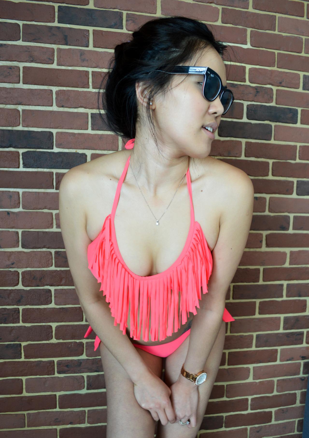 Bright Orange Fringe Top With Low Waist Bottom *very Pretty, Stunning Color!